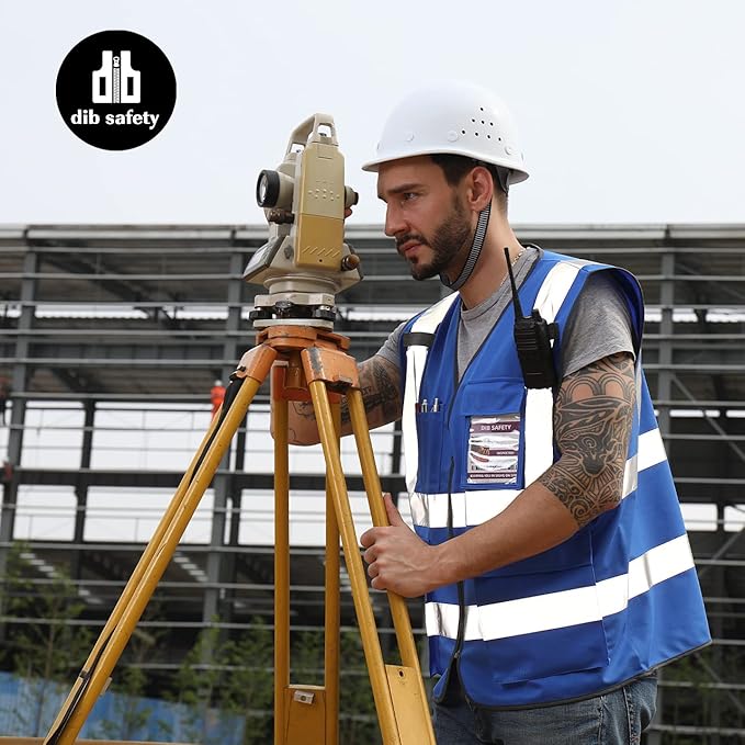 Dib Safety Reflective Vest ANSI Class 2, High Visibility Vest with Pockets and Zipper, Construction Work, Hi Vis