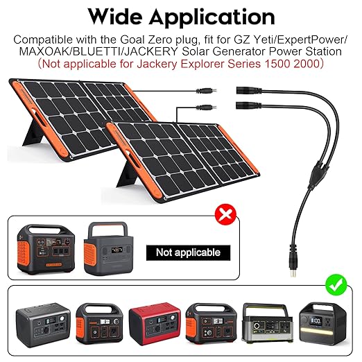 Solar Adapter 8mm Splitter, DC8mm Female and Male Combiner Cable Y Splitter Adapter Cable for Solar Panel Portable Power Station Compatible with Jackery Goal Zero
