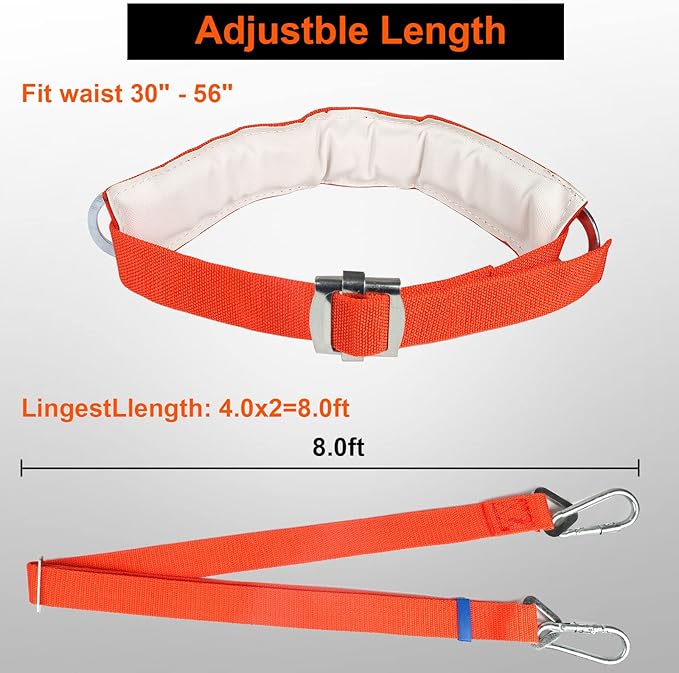Safety Belt with Adjustable Lanyard - Tree Climbing Belt Harness with Fall Protection, Ladder Safety Harness and Sports Gloves