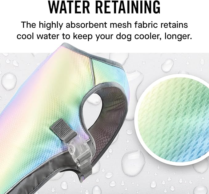 Canada Pooch Dog Cooling Vest - Evaporative Cooling Vest for Dogs with Breathable Mesh Material & Reflective Lining, Adjustable Dog Cooling Vest (28 (27-29" Back Length), Rainbow)