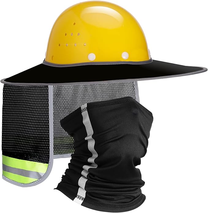 SATINIOR 2 Pcs Sun Hard Hat Neck Protection High Visibility Full Brim Mesh Sun Protection and Neck Gaiter Bandana Face Scarf for Construction Helmet Hard Hat Accessories, Reflective(Black)
