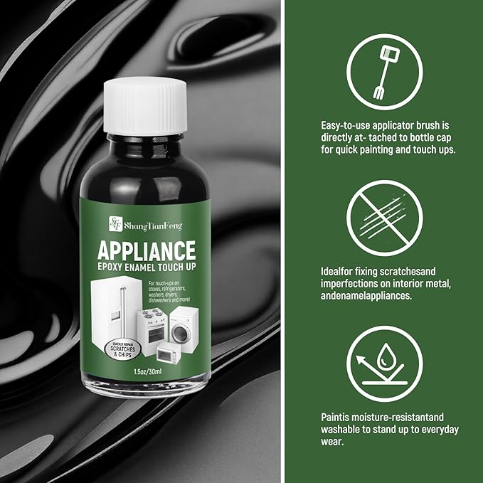 Black Touch Up Paint forElectrical appliancesl, metal, wood, floor, appliance maintenance, refrigerator, dishwasher, dryer, washing machine, microwave oven and other household appliances high-gloss paint repaint. 1.5 Fl Oz