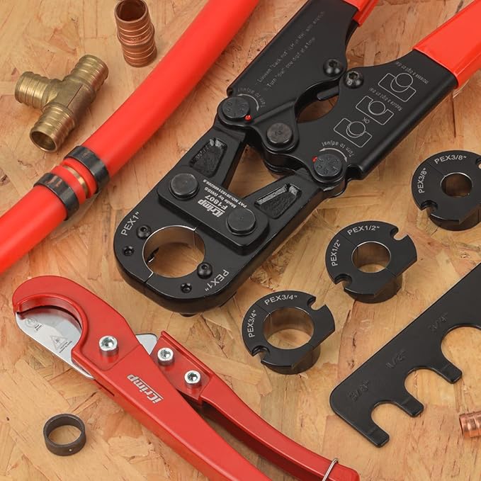 iCrimp Pex Pipe Crimping Tool kit for 3/8,1/2,3/4,1-inch Copper Ring with Free Gauge&Pex Pipe Cutter -Meet ASTM F1807 and Portable
