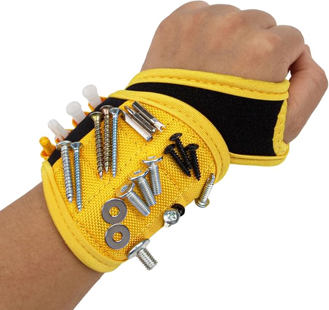 Magnetic Wristband with Super Strong Magnets Holds Screws, Nails, Drill Bit. Unique Wrist Support Design Cool Handy Gadget Gift for Fathers (B)