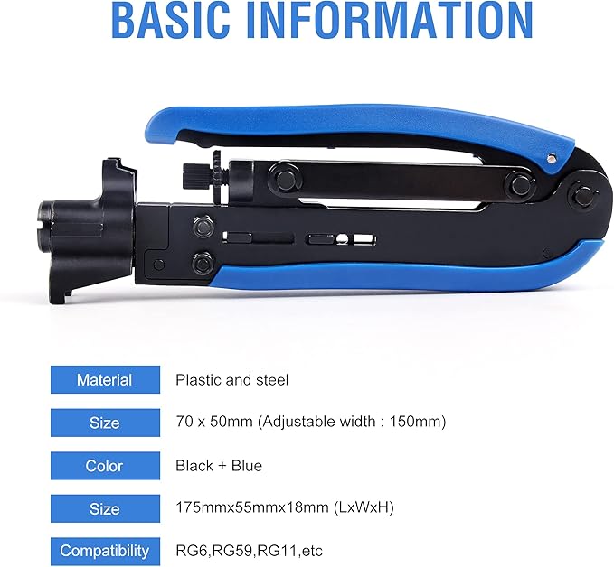 Knoweasy Coax Compression Tool - Coax Crimper and RG6 Coaxial Crimper for RG6, RG59, and RG11 Cable F-Connectors