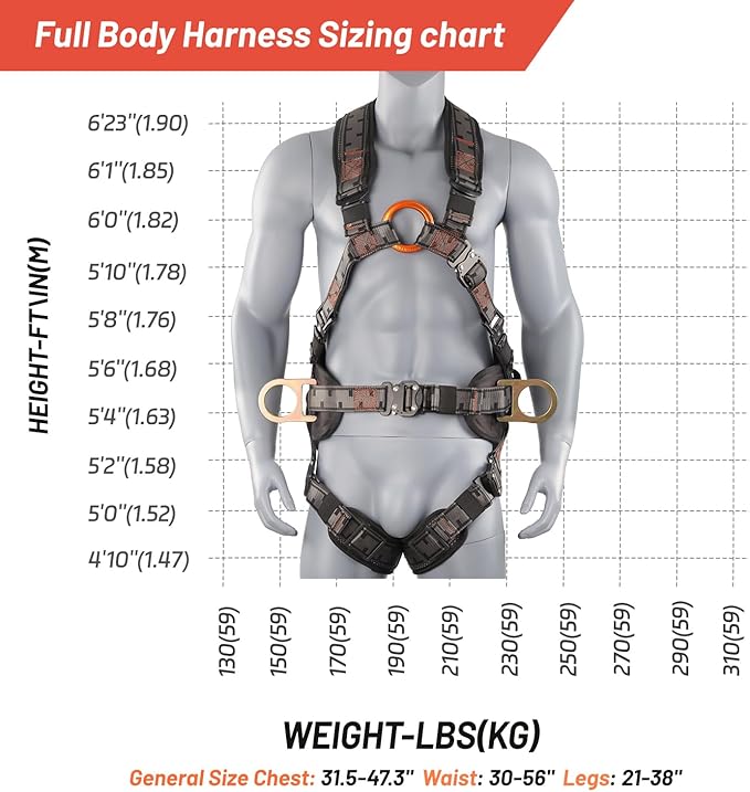Safety Harness Fall Protection Padded on the shoulders, waist, and legs, featuring front O-rings, with upgraded quick-release buckles, meets ANSI standards, suitable for roofing work, construction