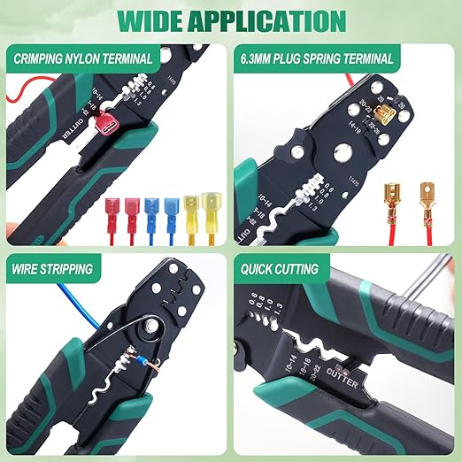 Twidec/100PCS Nylon Spade Connectors Kit 22-10 Gauge Quick Disconnect Fully Insulated Male and Female Wire Spade Terminal Assortment Kit and Wire Crimper Tool with Stripper Cutter