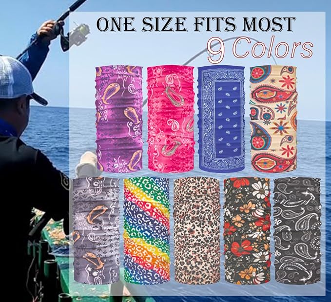9Pcs Headwear Neck Gaiter for Women Balaclava Tube UV Face Mask Headband Men Ski Cooling Warm Bandanas Wrap Pack