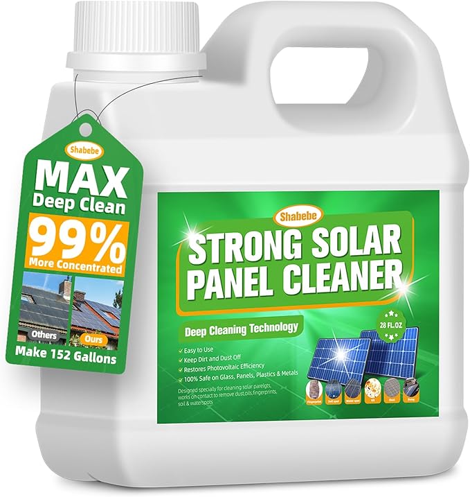 Solar Panel Cleaner 28oz (Makes 130 Gallons) – Ultra Concentrated Professional Formula for Maximum Cleaning Power | Streak-Free, Multi-Surface Safe for Glass, Steel & More