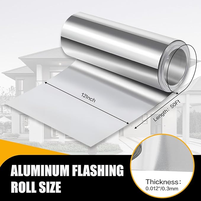 Aluminum Flashing Roll Roof Flashing,12Inch*50Ft Metal Roofing Flashing,0.3mm Thickness Aluminum Roof Panels for Sealing Windows Doors Siding Roofing Preventing Roofing Stains and Moss