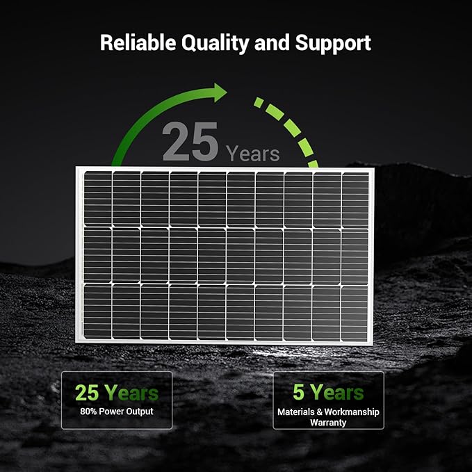 HQST 100W 12V Monocrystalline Solar Panel with Solar Connectors, High Efficiency Module PV Power for Battery Charging Boat, Caravan, RV and Any Other Off Grid Applications