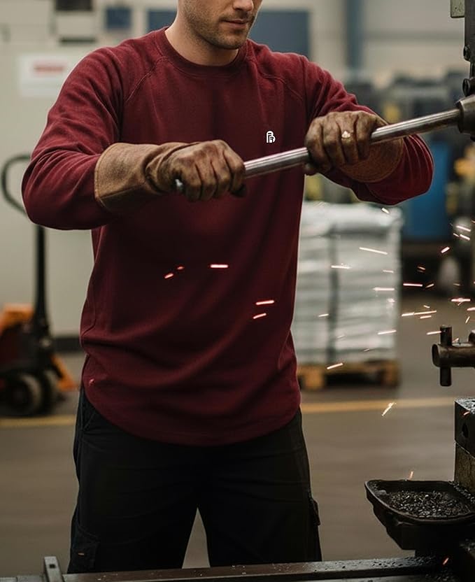 BOCOMAL FR Shirt 7oz Heavyweight Flame Resistant Shirts for Men Fire Retardant Long Sleeve Crew Work Shirts CAT2