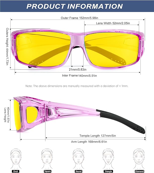 KALIYADI Night-Vision-Glasses Fit-Over-Glasses Wrap-Around Glasses: Anti Glare Night Driving Glasses for men women HD Lens