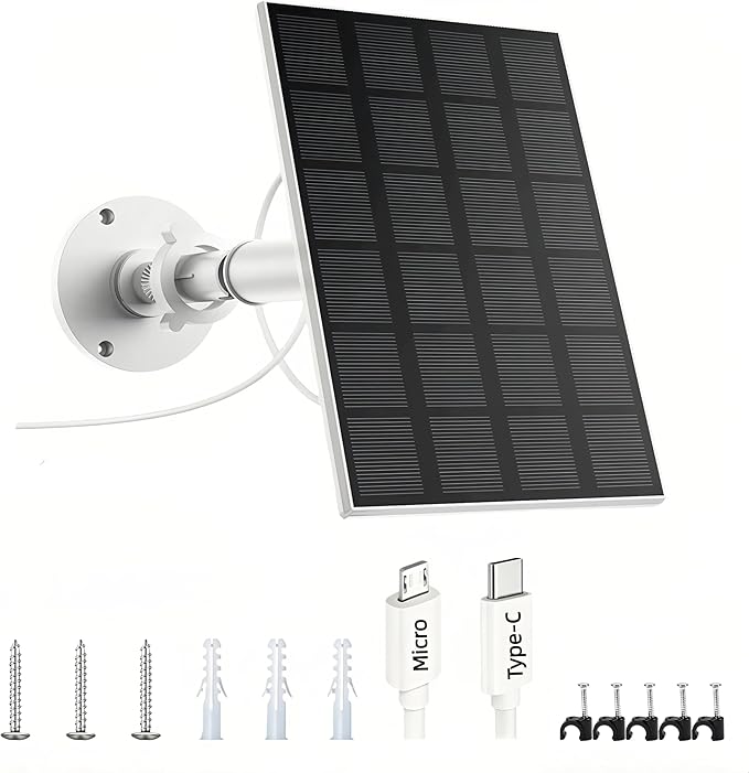 Solar Panel for Security Camera Outdoor, 3W USB C Solar Panel Charger with Micro USB Port, Small Solar Panel for Bird Feeder Camera, Outdoor Camera, Rechargeable Battery Powered Camera