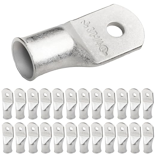 SELTERM 25pcs 3/0 AWG 1/4" Stud Marine Grade Tinned Copper Battery Cable Lugs, 000 Gauge Ring Terminals, UL Wire Lugs Electrical Battery Cable Ends, Tinned Copper Lugs Battery Terminal Connectors