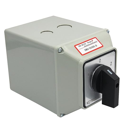 125A Rotary Changeover Switch with Master Switch Exterior Box, 2-Way 3NO 3NC 660V 3 Position 3 Phase 12 Terminals, Universal Selector Switch Enclosure Box IP65 125/D303.3D