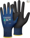 KAYGO Safety Work Gloves MicroFoam Nitrile Coated, 3 Pairs KG18NB,Seamless Knit Nylon Glove for Men and Women, Ideal for Automotive,Warehouse,Construction (L, Dark Blue)
