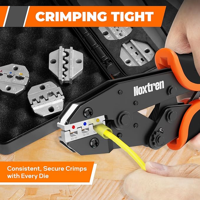 6PCS Wire Crimping Tool Set - Ratchet Wire Crimper Tool for Heat Shrink, Insulated Nylon, Non Insulated, Open Barrel, Ferrule, Solar Connectors