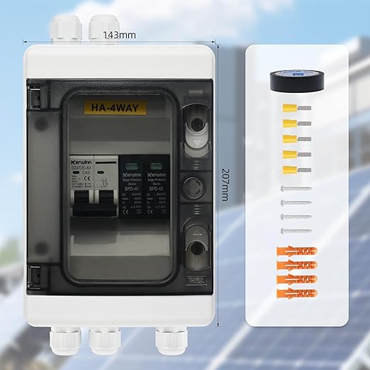 Solar Panel Disconnect Switch,40A 500V RV Circuit Breaker Box with PV Surge Protector IP65 Waterproof PV Combiner Box for Solar Panel