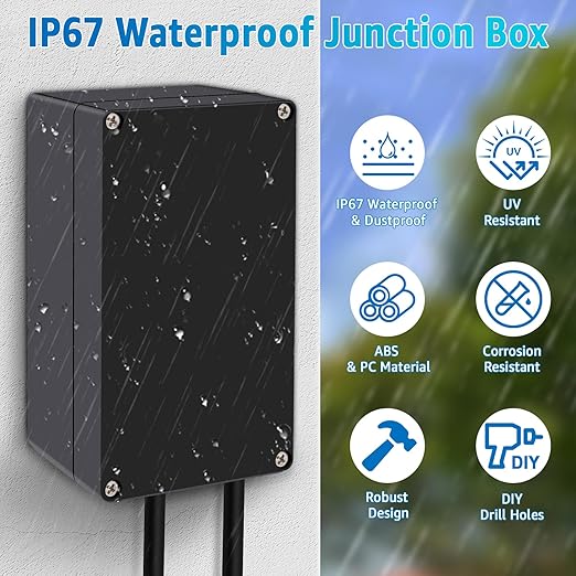 Project Box Junction Box IP67 Waterproof, Nineleaf ABS Plastic Junction Box, DIY Electrical Project Universal Power Enclosure, 6.1x3.5x2.3Inch(157X88.5X60mm) for Exterior, Black 1 Pack