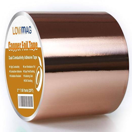 LOVIMAG Copper Tape, Copper Foil Tape (3"X 275") for Conductive Adhesive, Copper ShieldingTape for Guitars & EMI Shielding, Crafts, Electrical Repairs, Grounding