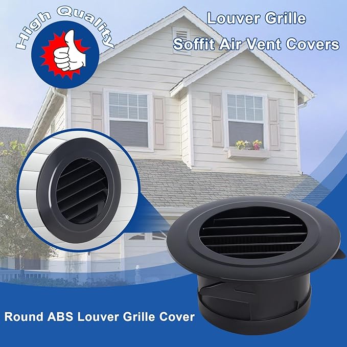 Wadoy 4 Inch Soffit Vent for Exhaust Fan with Built-in Mesh Screen, Black Round Soffit Exhaust Vent Cover 4 Pack ABS Louver Grille Cover, Eve Dryer Vents for Bathroom Office Kitchen Exhaust Fan