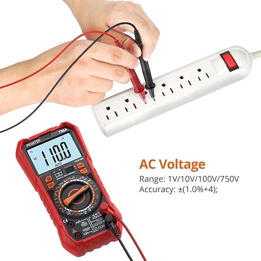 Proster Digital Multimeter TRMS Manual Range Multimeter 9999 Counts NCV Detector DC AC Voltage Current Meter Temperature Capacitance Resistance Diode Continuity HFE Tester LOZ