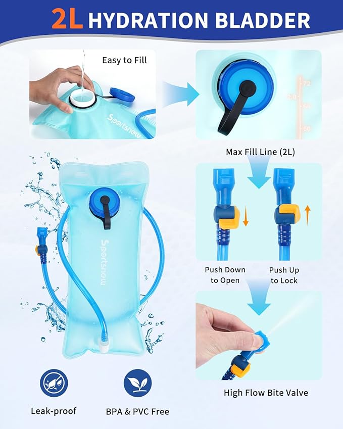sportsnew Hydration Backpack with 2L Water Bladder, 6L Lightweight Water Backpack for Hiking, Running and Cycling, Hydro Pack for Men Women