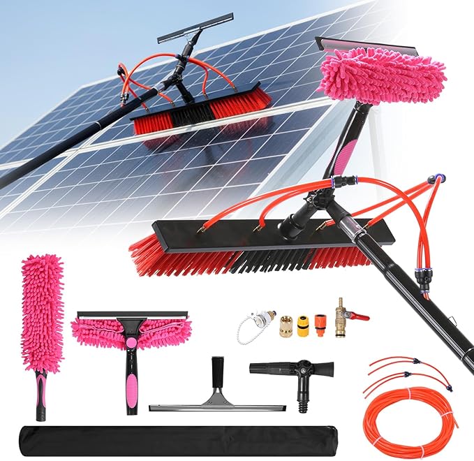 Water Fed Pole Brush Kit with Lightweight Pole Extendable Solar Panel Washing Tool with 180° Rotating Brushhead for Solar Panel Roof Car
