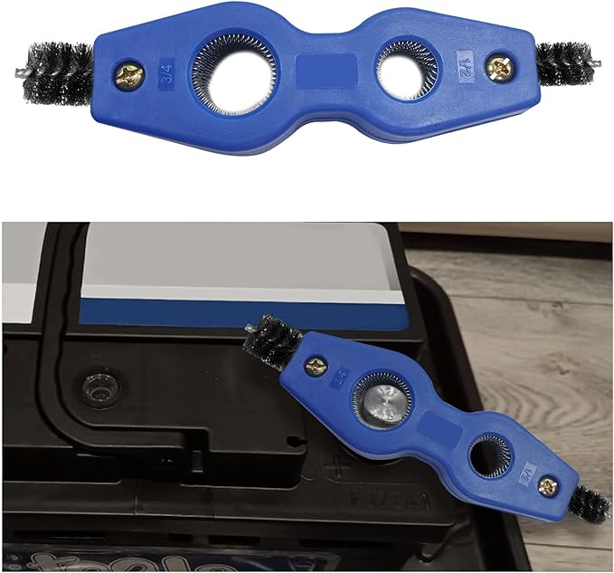 Car Battery Terminal Cleaning Brush, 4 in 1 Anti-Rust Auto Battery Cleaner with Steel Wire, Universal Vehicle Battery Terminals Machine Parts Cleaning Tool Accessories (Blue)
