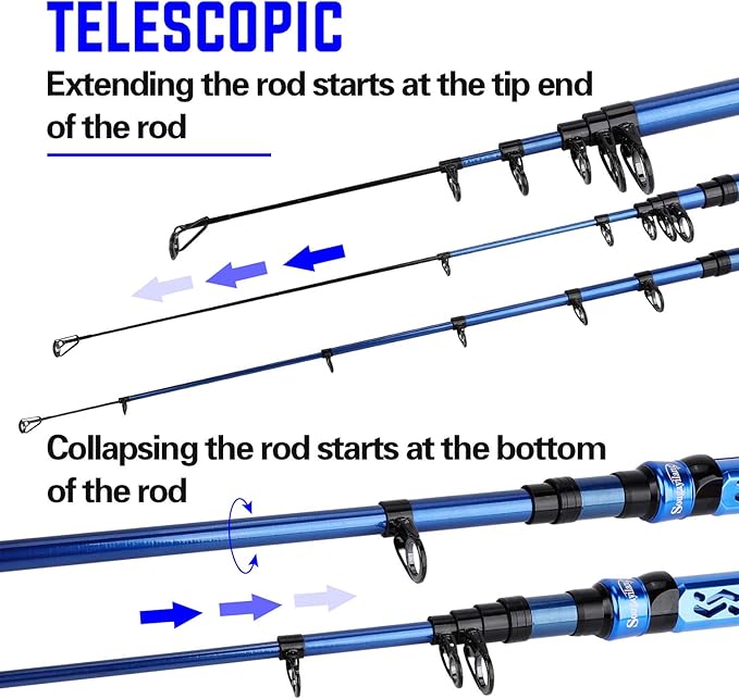 Sougayilang Fishing Rod Reel Combinations, 24 Ton Carbon Fiber, Portable Telescopic Fishing Rod Spinning Reels for Travel Saltwater Freshwater Fishing Gifts for People