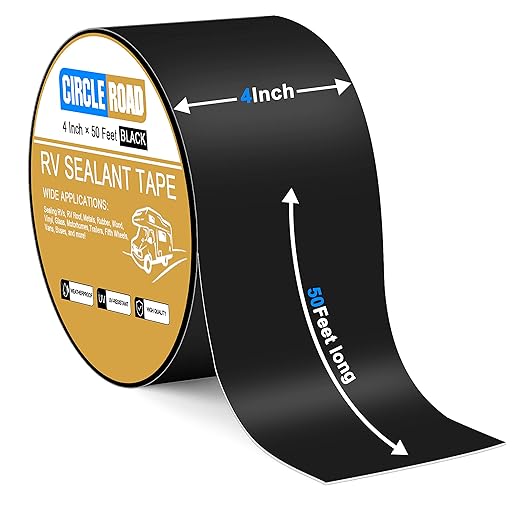 Butyl Sealant Waterproof Tape, RV Roof Tape Black, 4 Inch X 50 Feet RV Repair Sealant Tape, Stop Camper Roof Leaks, UV-Resistant, Weatherproof and Reliable (4In-50FT Black)