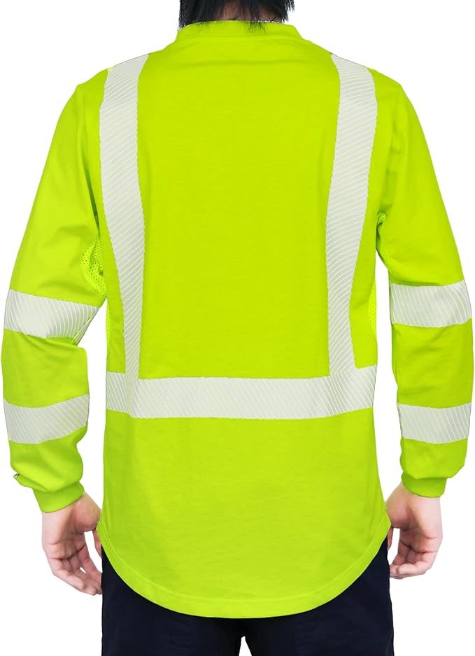 BOCOMAL Reflective FR Shirts High Visibility Summer Vented Mesh Long Sleeve Crewneck Lightweight Flame Resistant Workwear