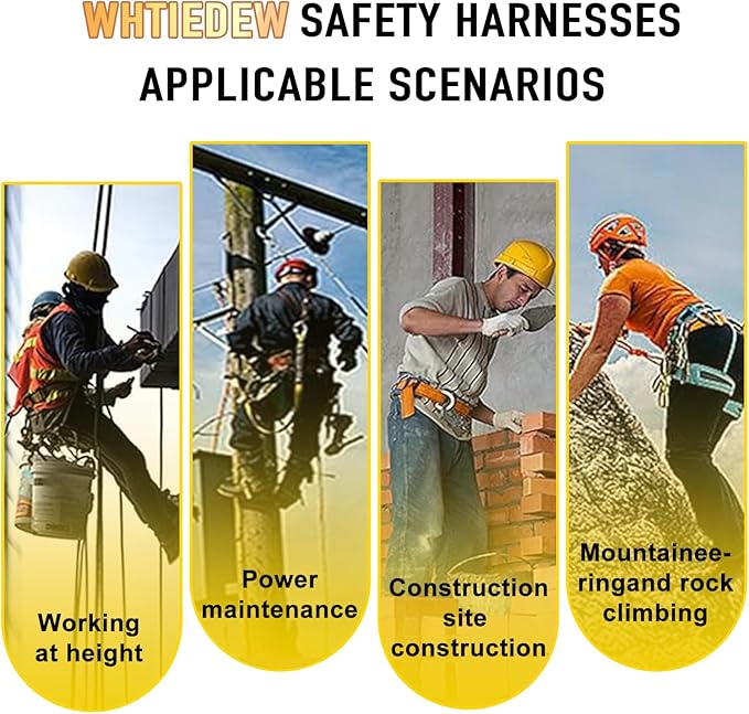 Safety Harness Fall Protection Kit with Shock Absorbing Lanyard, Roofing Work Harnesses Full Body Safety Harness for Construction (Yellow)
