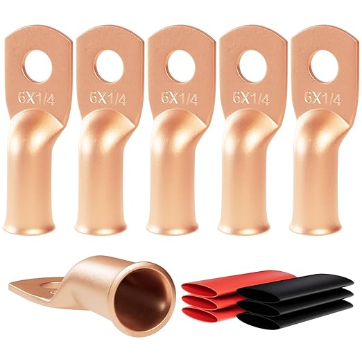 6pcs 6 Awg - 1/4" (M6) Sanuke Wire Lugs Ring Terminal Connectors Ends Heavy Duty for Battery Cable Lug Wire Electrical Eyelets with 3:1 Dual Wall Adhesive Heat Shrink