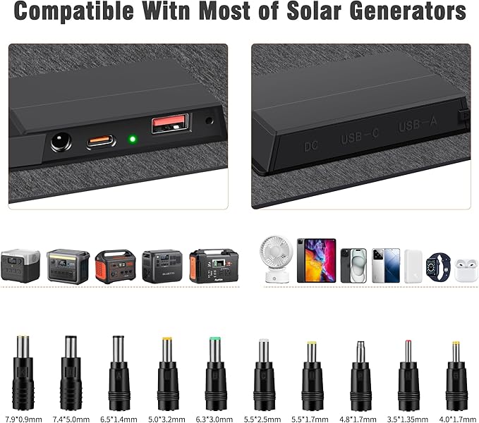 Portable Solar Panels 30W Foldable Solar Panels Charger ETFE Solar Panel with DC USB-C and USB-A IP68 Waterproof for Small Power Station Mobile Phones RV Travel Outdoor Camping