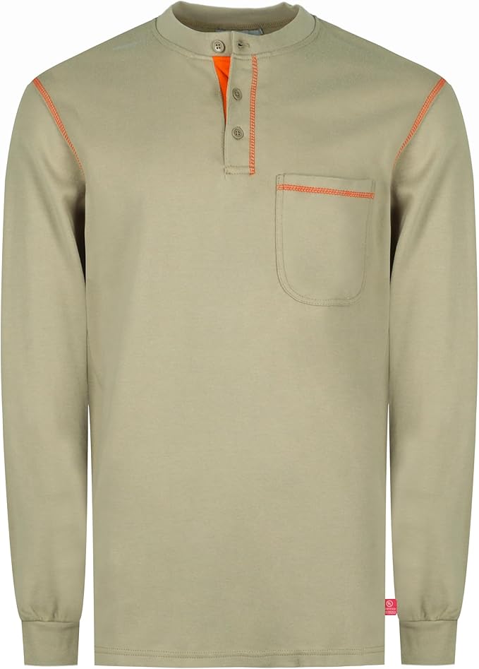 TICOMELA FR Shirts for Men Flame Resistant Shirt NFPA2112/CAT2 7oz Fire Retardant Men's Long Sleeve Henley Shirts