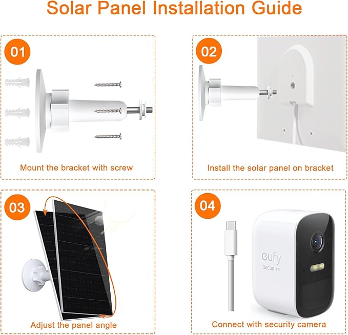 7W Solar Panel for Security Camera, Solar Panel Charger Compatible with Eufycam 2C/2C Pro/2/2 Pro/E20/E40/E, USB Solar Panel with USB-C Port, with Micro USB Connector & Rubber Plug