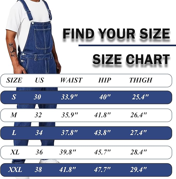 Men's Bib Overall Relaxed Fit Adjustable Strap Denim Work Pants with Large Pockets Durable Comfortable Jumpsuit for Men