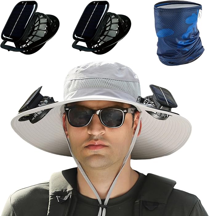 Solar Powered Fan Hat for Men,Hat with Fans Solar Power Outdoor Fishing with 2 Solars Fans