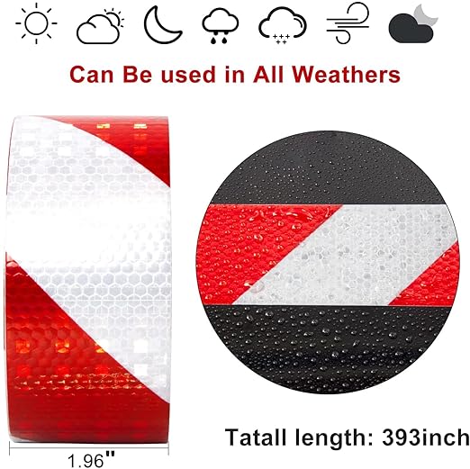 Reflective Tape, 2 Inch x 65 Feet, Red White High Viscosity Safety Reflective Stickers Outdoor Waterproof for Trailers, Bikes, Cars