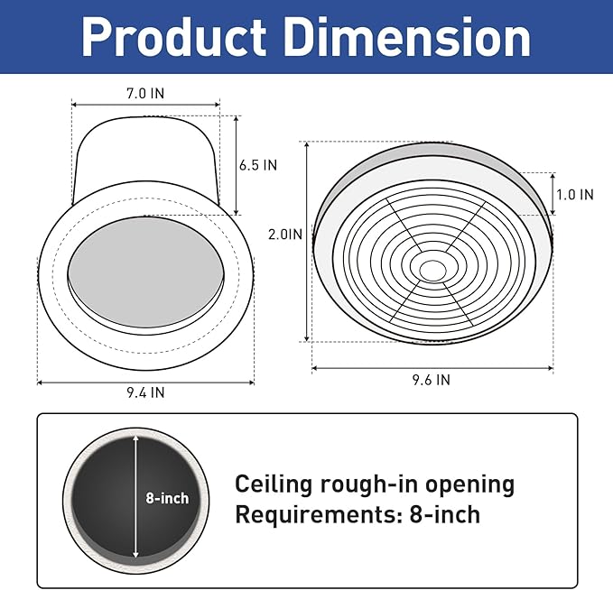 V2262-50 7 Inch Bathroom Exhaust Fan,1.0 Sones,50 CFM,7" Ceiling Exhaust Fan, for 8 Inch Rough-in Opening, Mobile Home Exhaust Ventilation Fan, Suit for Bathroom, Laundry Room, Kitchen & Garage