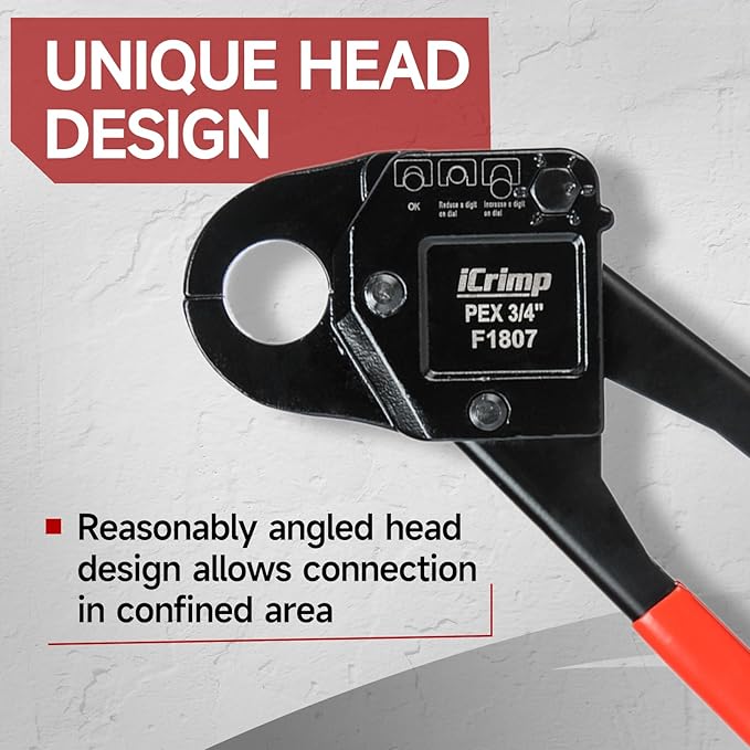 iCrimp Angle Head F1807 PEX Pipe Crimping Tool for Copper Rings - 3/4-inch Angle Single Crimper, Suitable for Tight Spaces