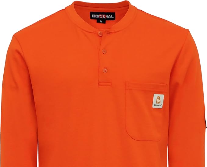 BOCOMAL FR Shirts Flame Resistant Shirt 5.5oz 100% Cotton Light Weight CAT2 Fire Retardant Henley Shirts