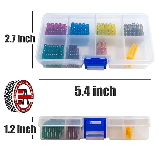 Mini Fuse Kit 12V Inline Automotive Fuse Holders 14AWG - 120 Assorted ATM/APM Car Mini Fuses - Includes Fuse Puller Tool - 5, 7.5, 10, 15, 20, 25, 30 amp Fuse Box