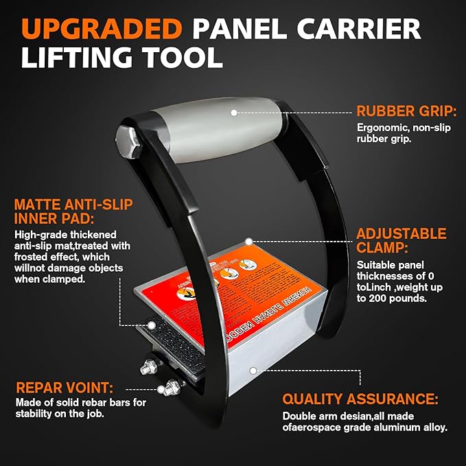 Panel Carrier Lifting Tool-Plywood Lifting and Carrying Tool,Drywall Carrier Synthetic Cement Board with 0-1 Inch Grip Range,Save Effort Wear Resistant Gripper Clamp Tool for Wood