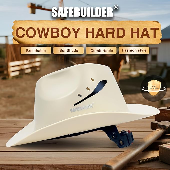 Cowboy Style Hard Hat Class C Safety Helmet Vented Full Brim Hard Hats Work Safety Helmet for Men and Women Outdoor,Industrial,Construction Head Protection- ANSI Approved