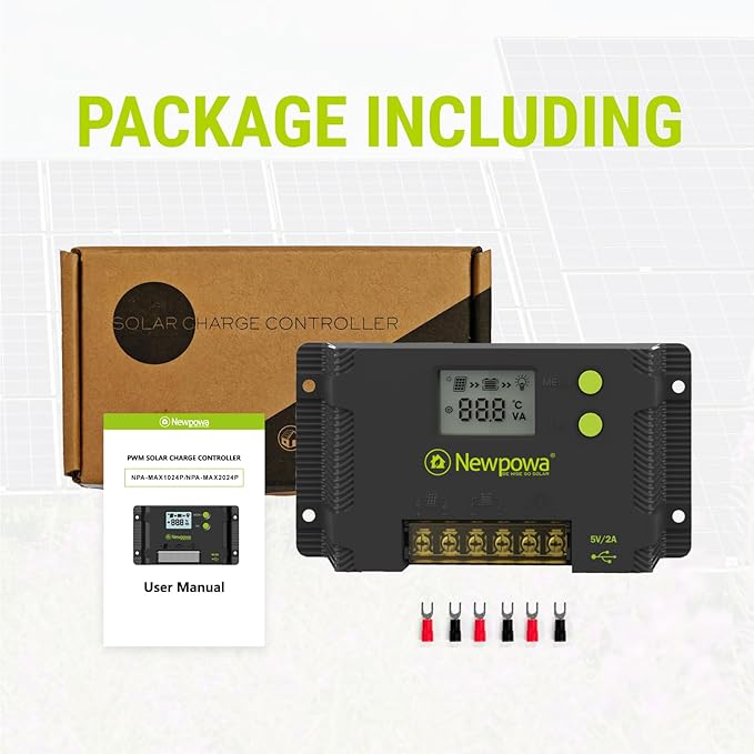 Newpowa 10A PWM Solar Charge Controller 12V/24V LCD Display Off Grid Solar Panel Adjustable for Gel, AGM, Liquid, Lithium Battery