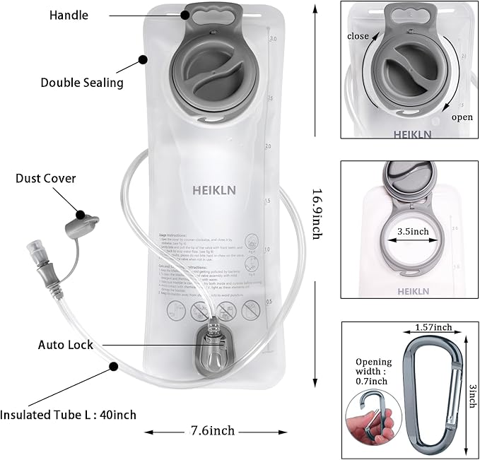 Hydration Bladder 1.5L-2L-2.5L-3L,Leak Proof Water Reservoir, BPA Free Military Water Storage Bladder Bag Hydration Pack Replacement Easy Clean for Bicycling Hiking Camping Hunting Running