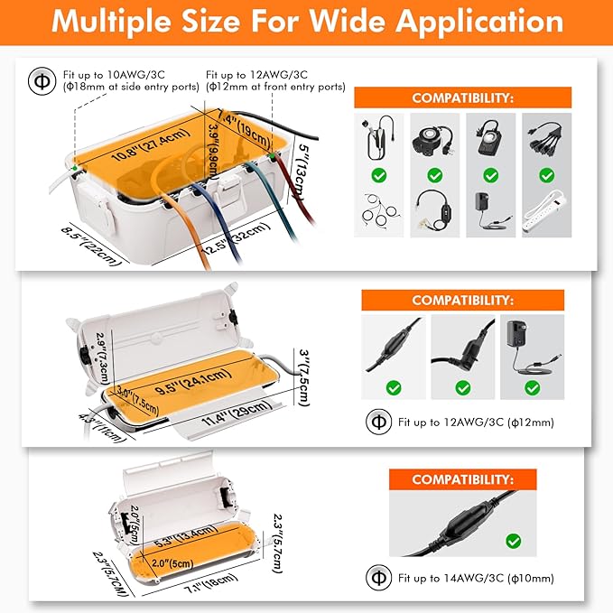 4 Pack of RESTMO Compact Outdoor Extension Cord Cover, IP44 Waterproof Box and Safety Housing Case, Ideal to Protect Outdoor Plugs, Electrical Connections, Holiday Decoration Lights, Size Small, White
